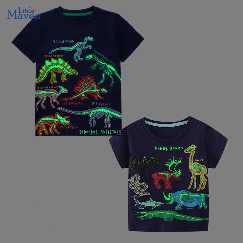 

Little maven New Blouses Children's Clothing Luminous Dinosaurs Skeleton Kids Clothes Summer Baby Boys Short Sleeve T Shirts