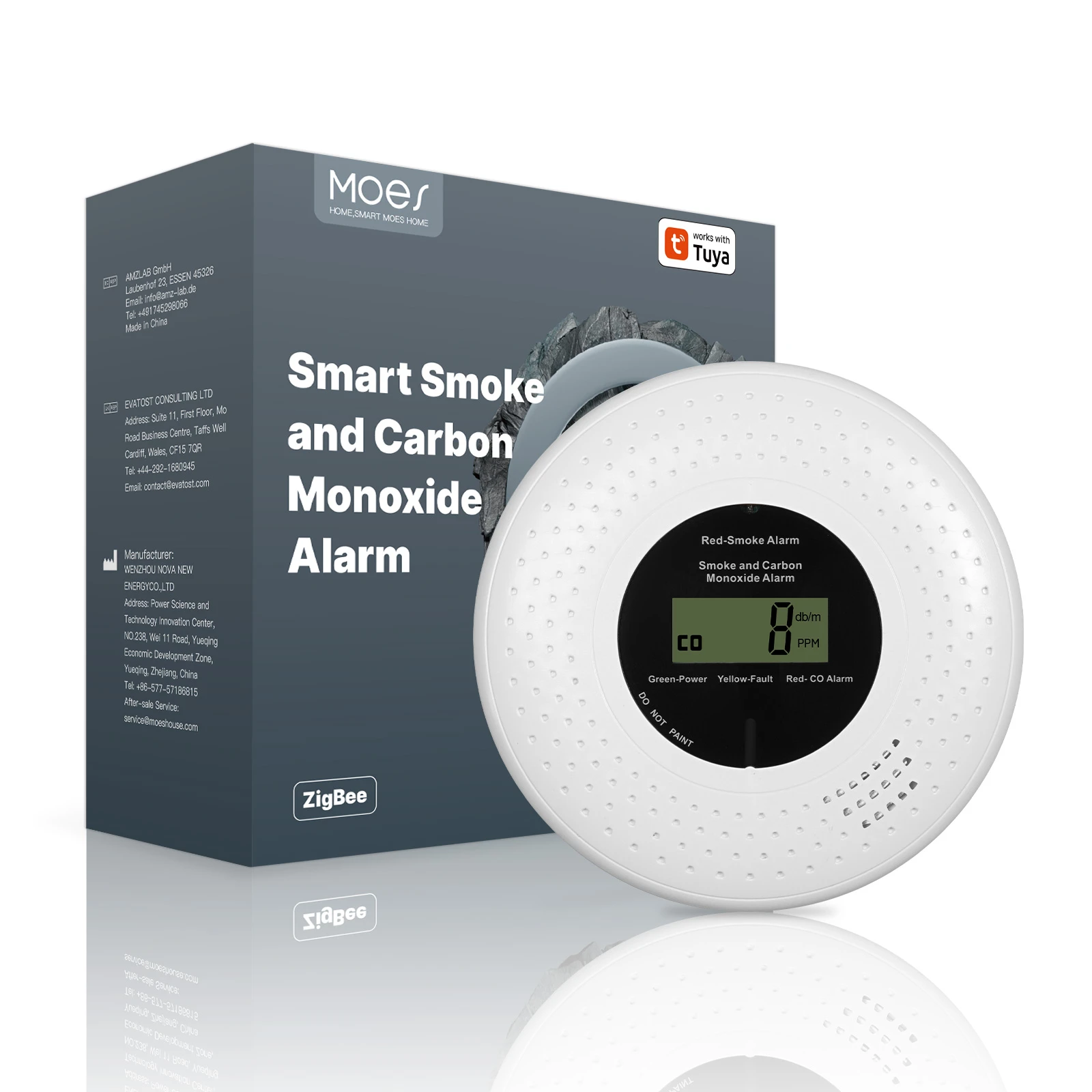 Zigbee Smart Smoke & Carbon Monoxide Alarm CO & Photoelectric Smoke Dual-Sensor APP Notifications (Requires ZigBee Hub)