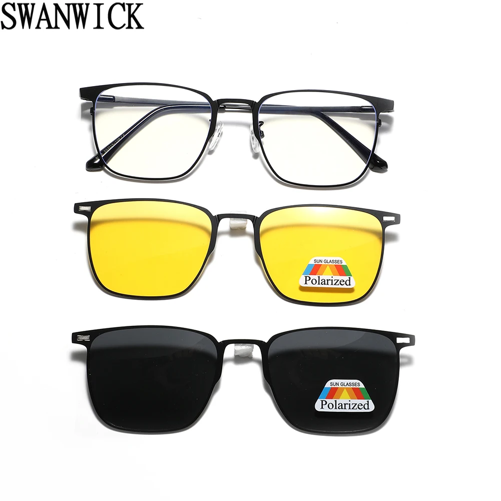 

Swanwick clip on square sunglasses for women UV400 polarized sun glasses men driving metal unisex black yellow night vision