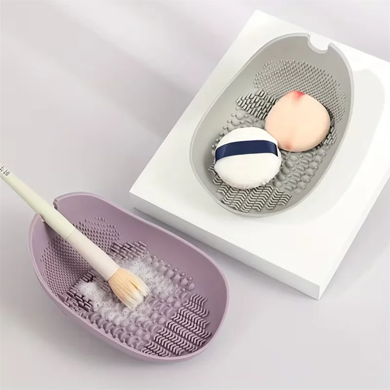Bol de nettoyage de brosse de maquillage en Silicone, avec Base à ventouse et poignée antidérapante, bol de nettoyage de bouffée de poudre, outil cosmétique, outils de nettoyage