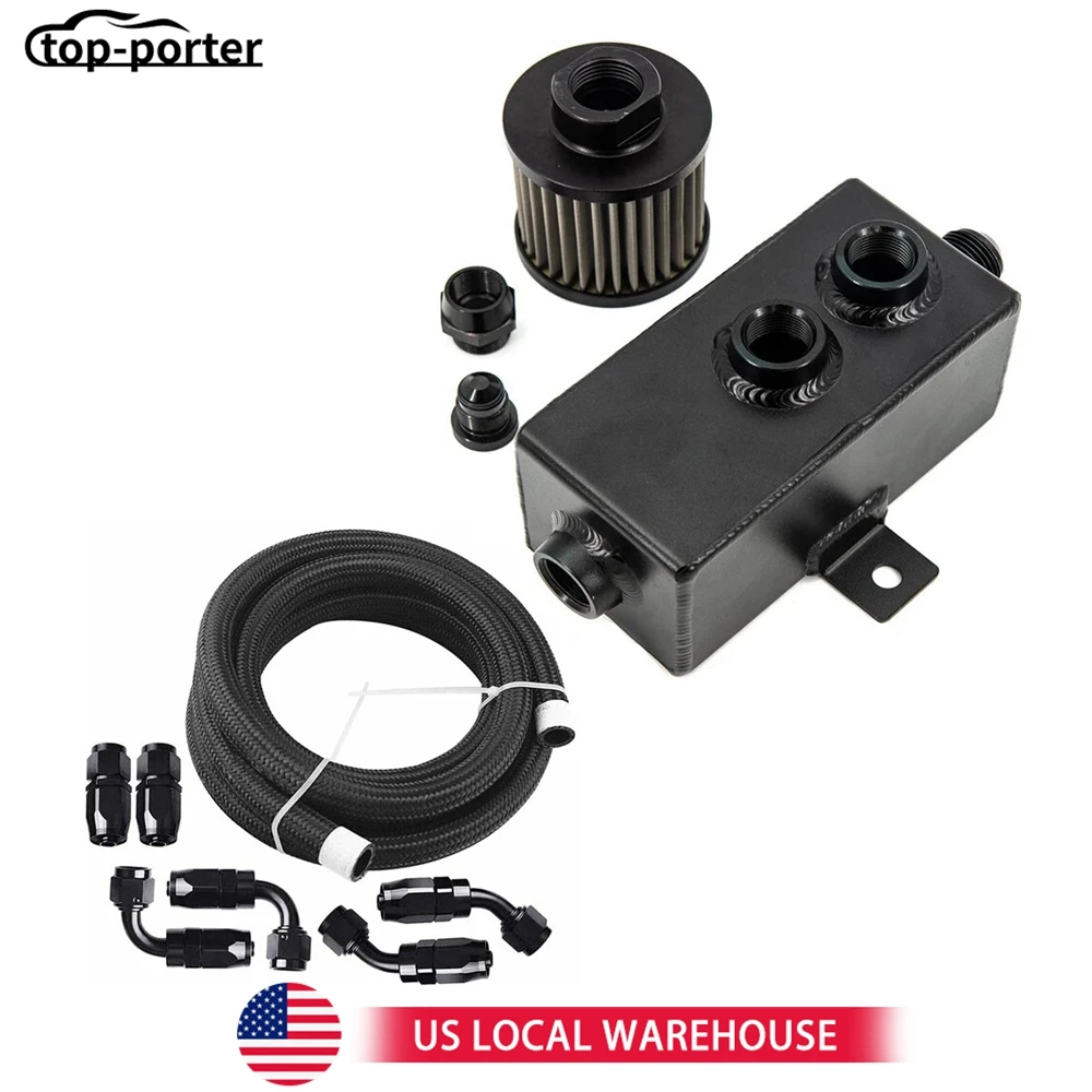 

1Set 1L Oil Catch Can Reservoir Tank Breather Filter Baffled+10AN Fuel Line Kit
