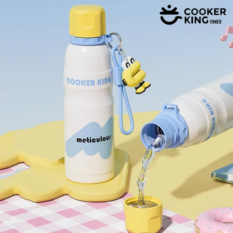 

COOKER KING 600ml Straw Thermos Cup Stainless Steel Insulated Cup Outdoor Portable Cold&Hot Vacuum Flask for Kids Girls Gift