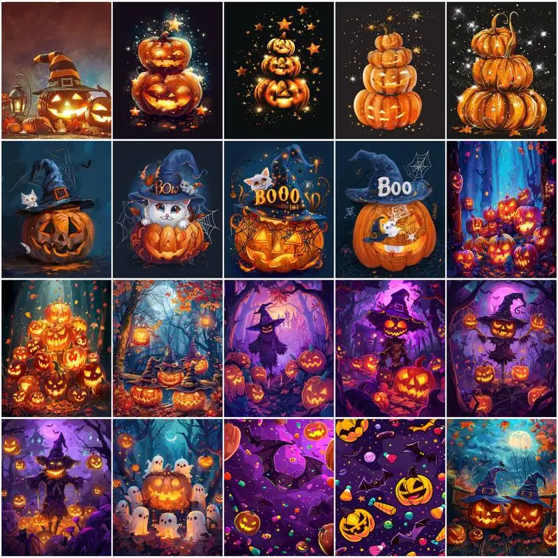 

SDOYUNO-Diy Oil Painting By Numbers Halloween Abstract Pumpkin Crafts Coloring For Adults Picture Frame Handwork Canvas Wall Art