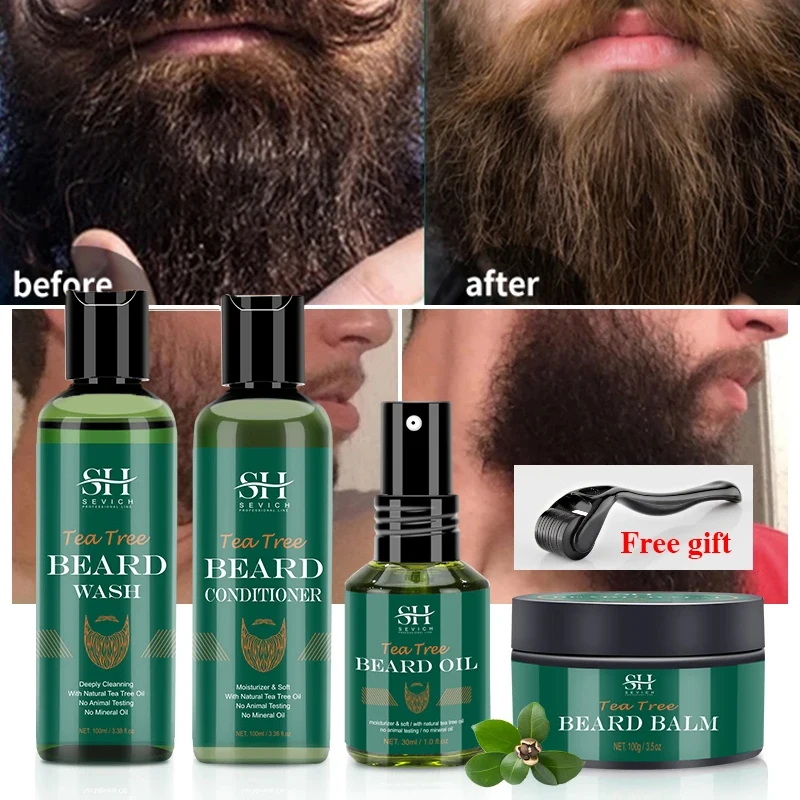 2023 Tea Tree Beard Nourishing Moisturizing Growth Oil   Kit For Men Moustache Growth Anti Hair Loss Shampoo Beard Care Sevich