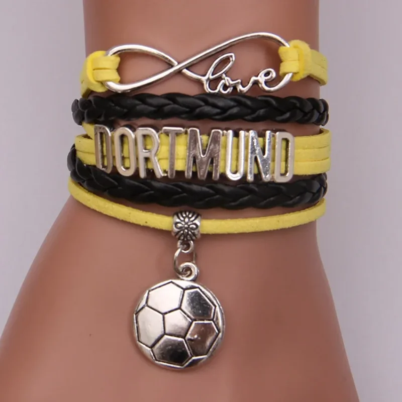 Multi-layered Handmade Infinity Love Wave Football Wrap Braided Bracelet DORTMUND Charm For Women Men  Lovers