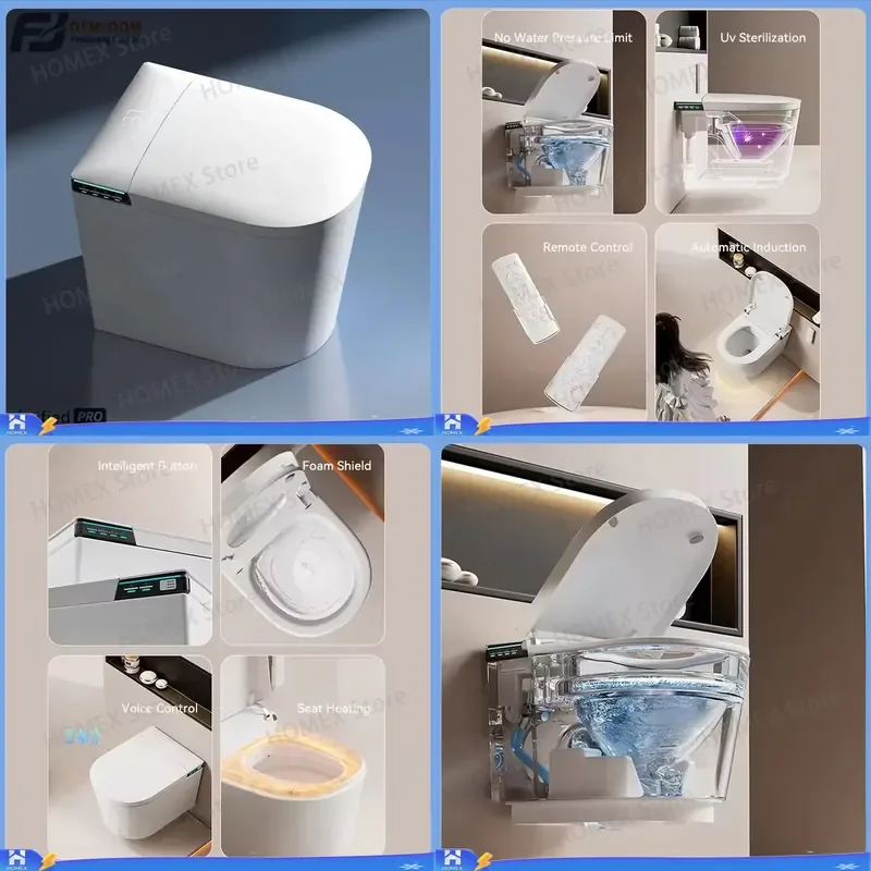 Wall Mounted Smart Toilet 52cm S Trap One Piece Heated Seat Bidet No Water Pressure Required Multifunctional Intelligent WC