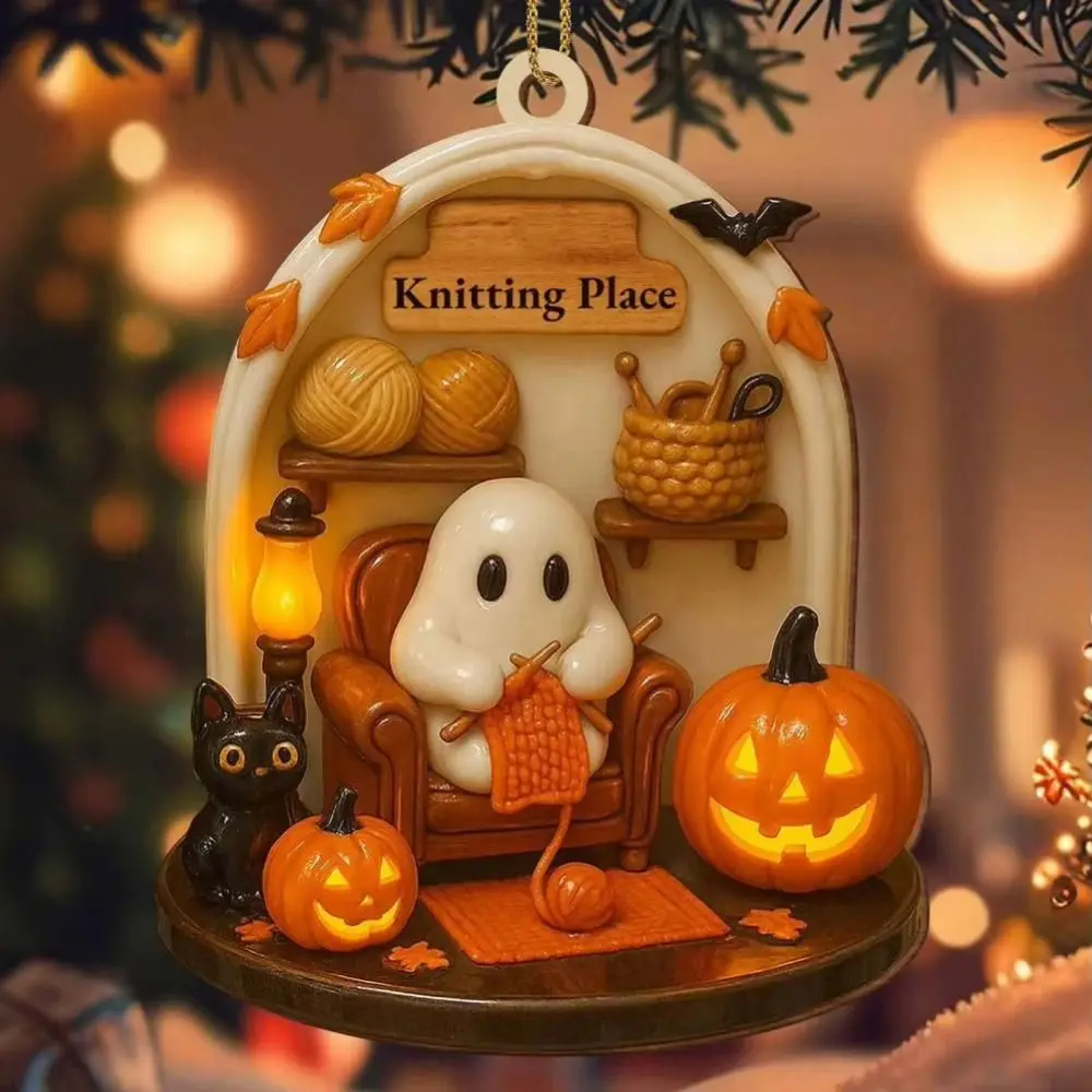 Cute Reading Ghost Halloween Ghost Ornaments 2D Flat Acrylic Pendant Halloween Spooky Decorations
