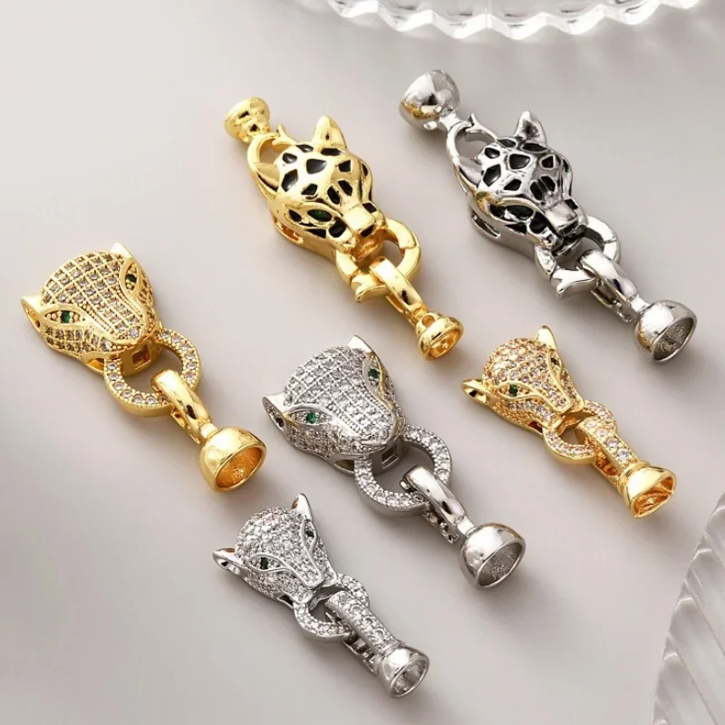 DIY Jewellery Accessories Connector Buckle 18K Gold Plated Silver Copper Zirconia Leopard Head Fastener Necklace Bracelet Making