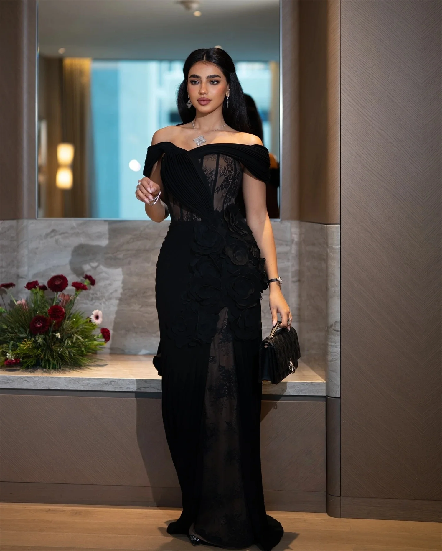 

Black Lace Long Bespoke Occasion Gown Evening Dresses Pastrol Unisex Jersey Retro Dubai Saudi Arabic Israel Prom Customized