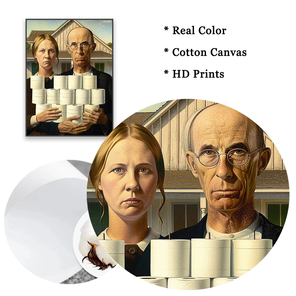 Zabawna łazienka Altered Art Canvas Painting Toilet Humor Wall Art Poster Surreal American Gothic Bathroom Prints Vintage Decor — zdjęcie 6