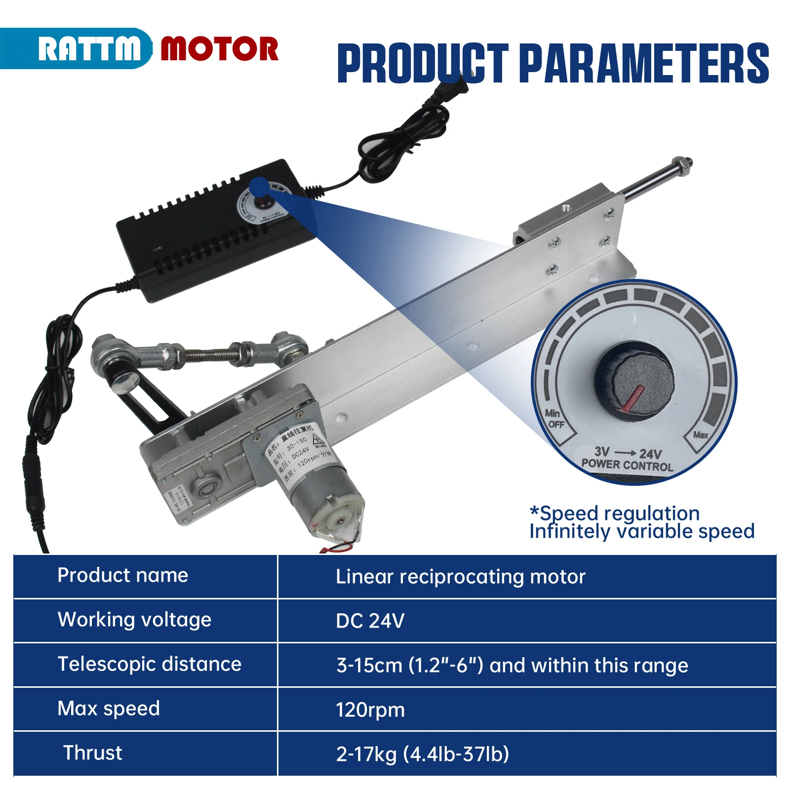DC 24V Reciprocating Motor Linear Actuator Stroke Adjustable Telescopic Rocker Arm Mechanism Gear Motor Speed Regulation Adapter