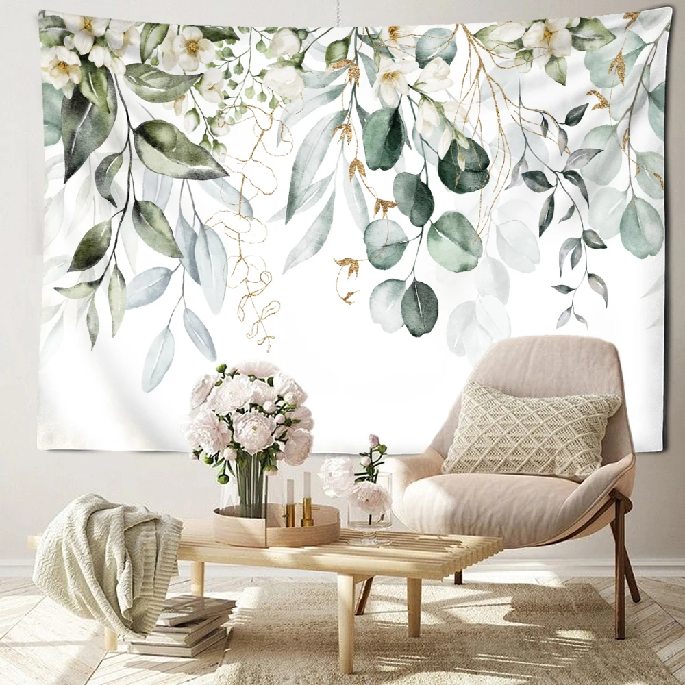 Green Watercolor Tree Branch Tapestry Wall Hanging Minimalist Art Hippie Tapiz Bohemian Bedroom Room Home Decor