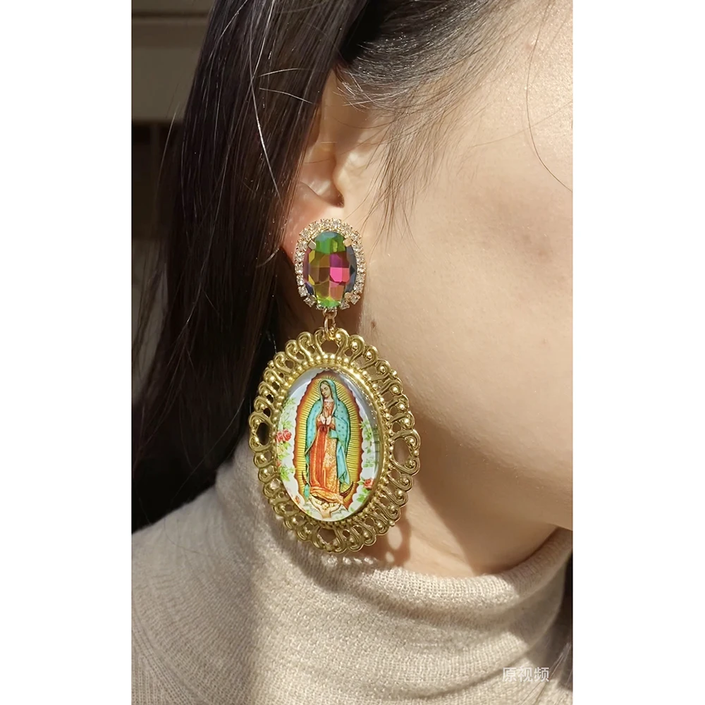 New Drop Cross Earrings Maria Bohemia Exaggeration Tassel Crystal Big Religion Large Long Brinco Ear Oorbellen Christmas Gift