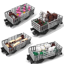 Farm MOC Animal Dedicated Train Carriage Building Blocks Cow Sheep Pig  Horse Transport Carriage DIY Children's Assembly Toy