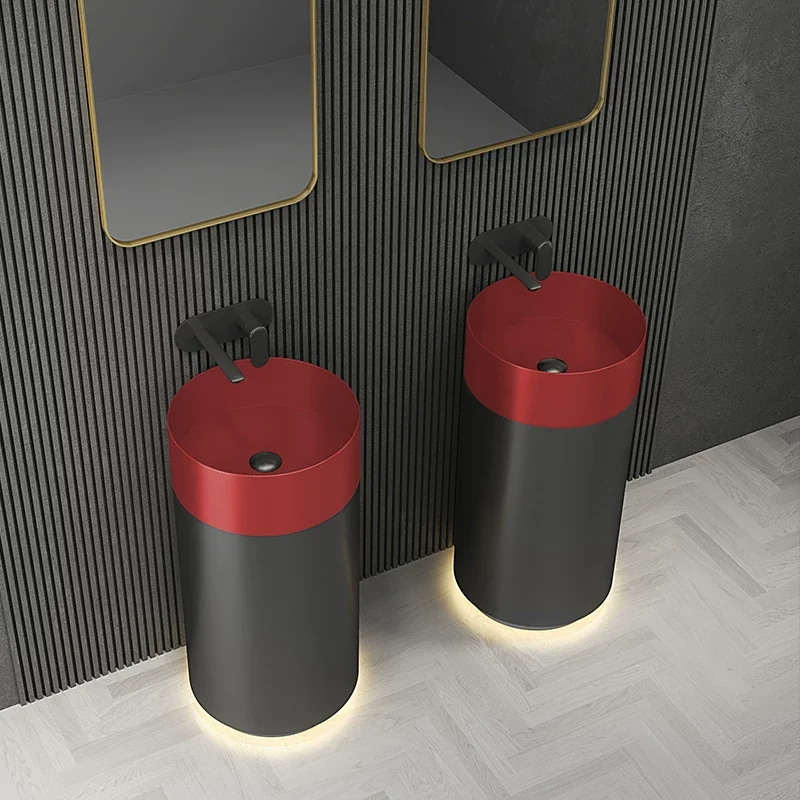 Luxury Black 304 Stainless steel Floor-standing washbasin High-quality Freestanding artistic sink Round Bathroom Pedestal Sink