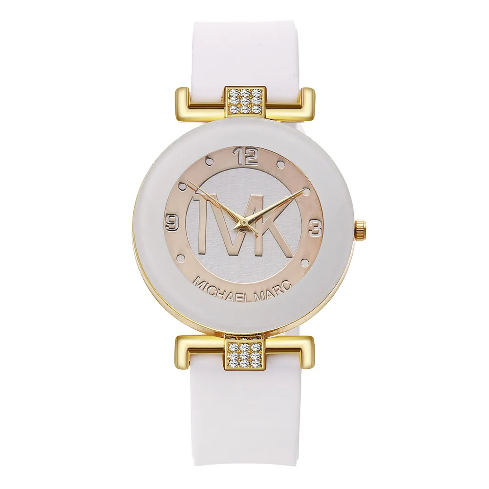 Reloj de pulsera de cuarzo de silicona blanco para mujer, reloj deportivo de lujo de marca famosa TVK, resistente al agua, conjunto de diamantes,