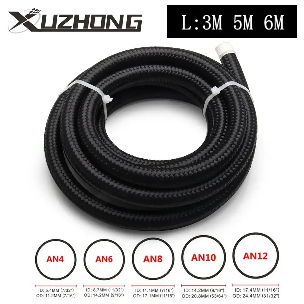 10FT 3M AN4 AN6 AN8 AN10 AN12 oleju paliwa wąż oleju gazowego wąż do chłodnicy rury przewodowe rury Nylon pleciony ze stali nierdzewnej wewnątrz gumy CPE