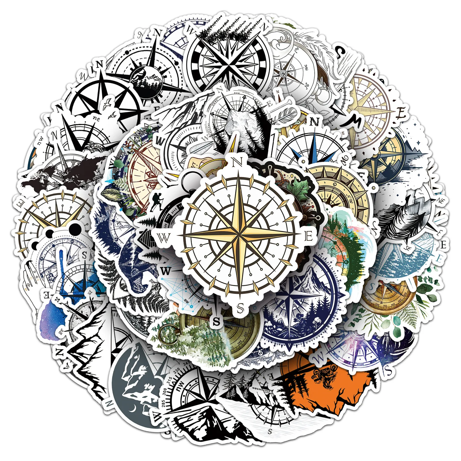 50 STKS Kompas Stickers Cartoon Retro Stijl DIY Decoratieve Water Cup Skateboard Gitaar iPad Waterdichte Stickers Kinderen Speelgoed
