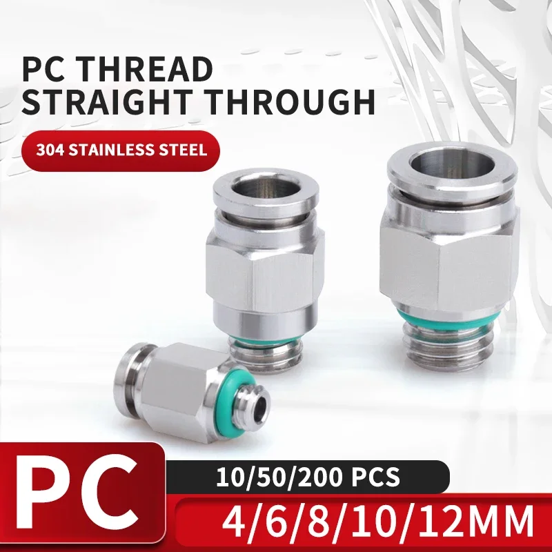 

PC Straight-Through Pneumatic Quick Connector 304 Stainless Steel G1/8 1/4 3/8 1/2 External Thread Hose Connector 4 6 8 10mm