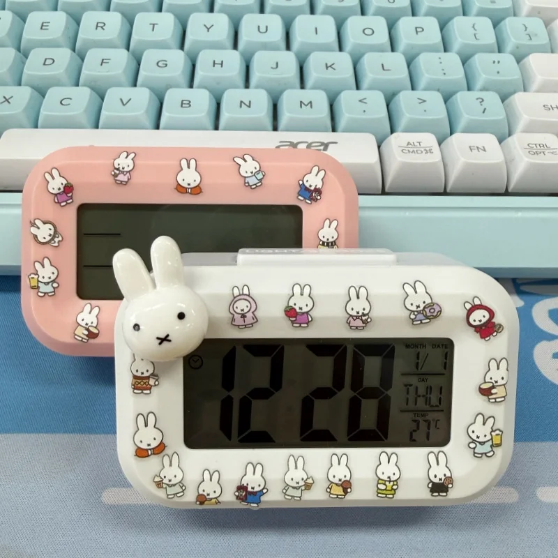 Kawaii Miffy Alarm DIY Cute Noctilucent Alarms Clocks Cartoon Mini Alarm Clocks Dormitory Desktop Ornament Gifts