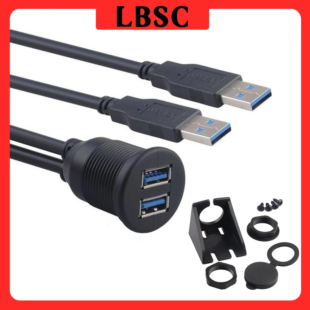 

LBSC 2 Ports Dual USB 3.0 Extension AUX Flush Mount Car Mount Extension Cable for Car Truck Boat Motorcycle Dashboard Panel - 1M