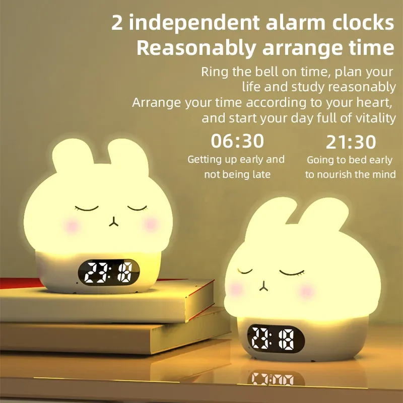 

Night Light Digital Alarm Clock Cute Rabbit Electronic Desktop Bedrooms Bedside Table Clock for Kids Small Timer Room Decor