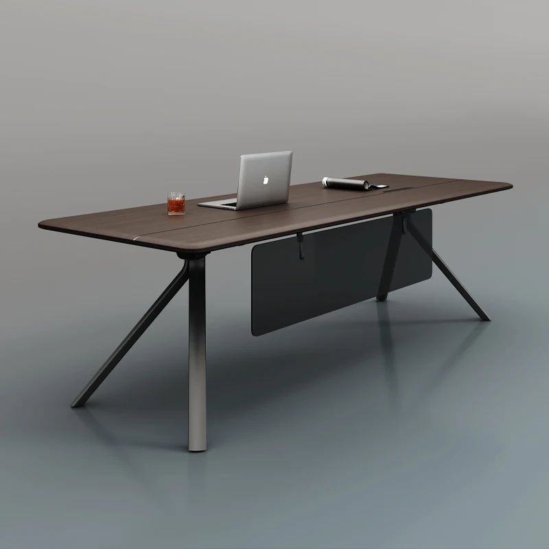 IY* Modern Minimalist Executive Office Desk with File Drawer MDF+Metal Frame Wooden Material Commercial Use One Year