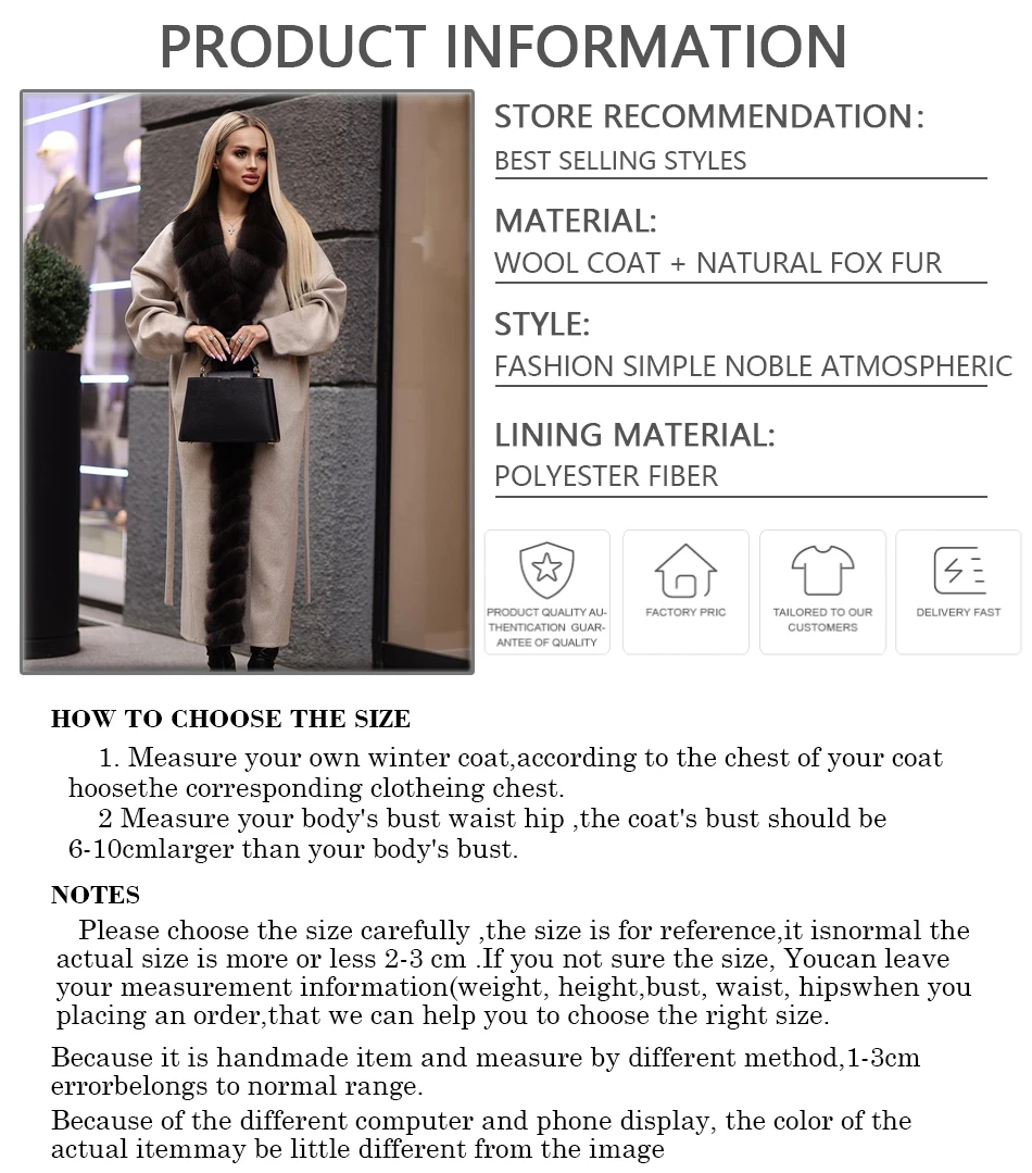 Women Real Fox Fur Collar Jacket Women's Winter Wool Coat 2024 Cashmere Long Coat Women Luxury High Quality