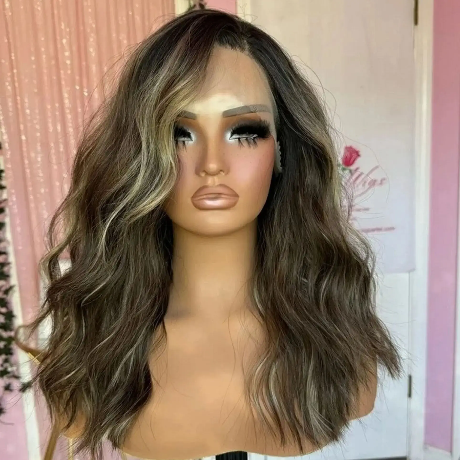 Ready To Wear Short Wig Ombre Caramel Brown Highlights Wig Loose Wave HD Invisible Synthetic Lace Front Wig Beginner Friendly