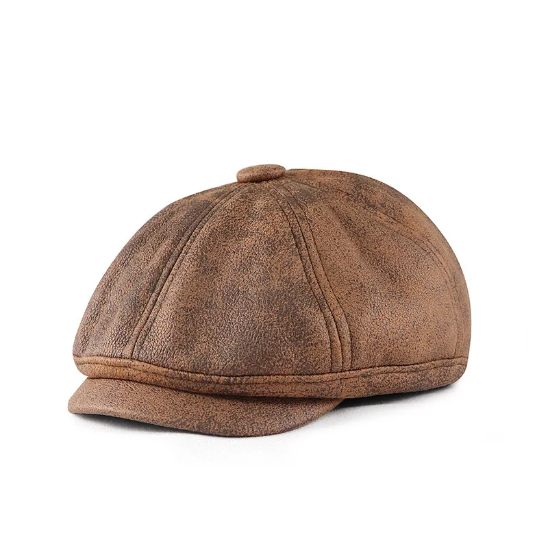 

Newsboy Cap Men Octagonal Hat Faux Leather Autumn Winter Accessory For Outdoor Painter Warm Casual