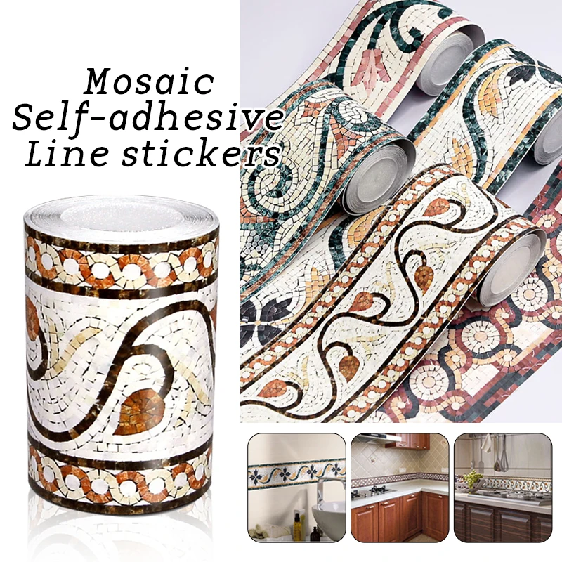 5 Meter PVC Mosaic Self-adhesive Wall Border Sticker Waist Line Waterproof Wallpaper Baseboard European Wall Decor Skirting Line