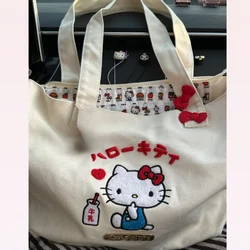 New sanrio Hello Kitty simple anime character cartoon canvas shoulder bag gift cute creative kawaii portable tote bag all'ingrosso