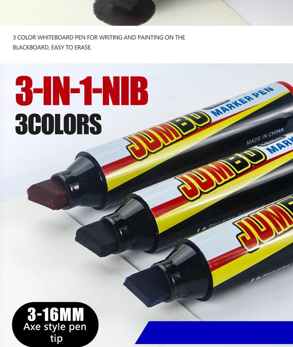 3/6/12 Stück Farbmarker, extrem große Kapazität, 3–16 mm Stiftspitzen, Schwarz/Rot/Blau, schnell trocknend, wasserdicht, für Büro- und Schulbedarf – Detail 2