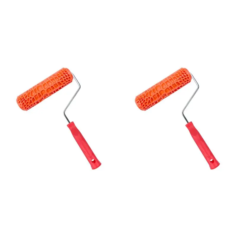 Exquisite-2X Rubber Imitation Crocodilegrain Pattern Paint Roller Paint Texture Pigment Printing Wall Painting Roller With Handl