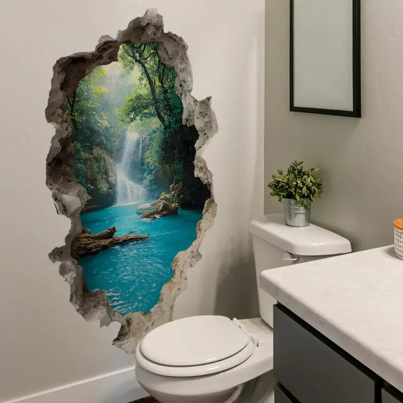 ⑧ Creative Hole Valley Waterfall Scenic Wall Stickers Landscape Wall Stickers For Bedrooms Bathroom Home Decoration Stickers