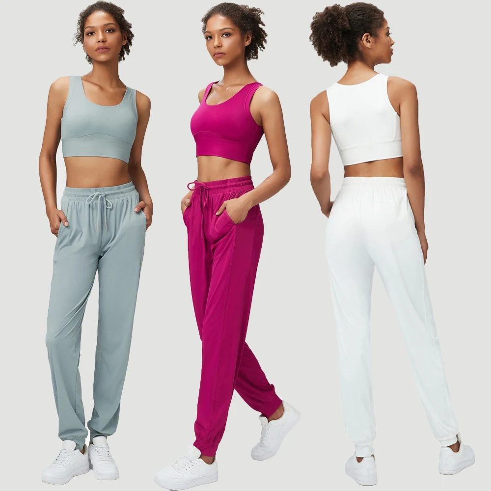 Two Pieces Workout Yoga Suit Women Solid Color Breathable Running Sportswear Sexy Bra Joggers Pants Athletic Wear Gym Clothes