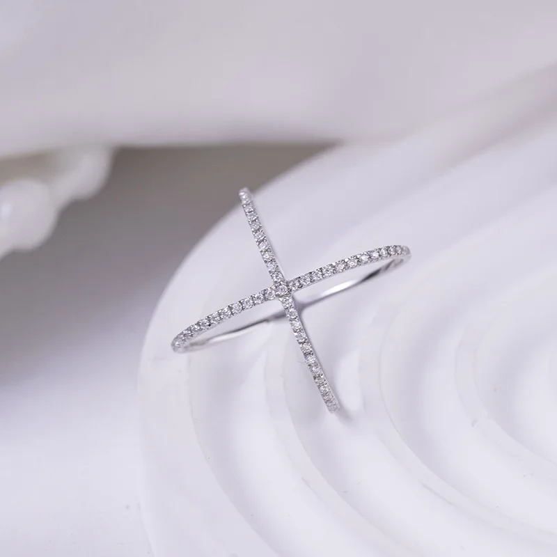 0.25CT D Color Cross X-shaped Moissanite Row Rings For Women S925 Silver Plated 18k Gold Diamond Wedding Band Fine Jewelry