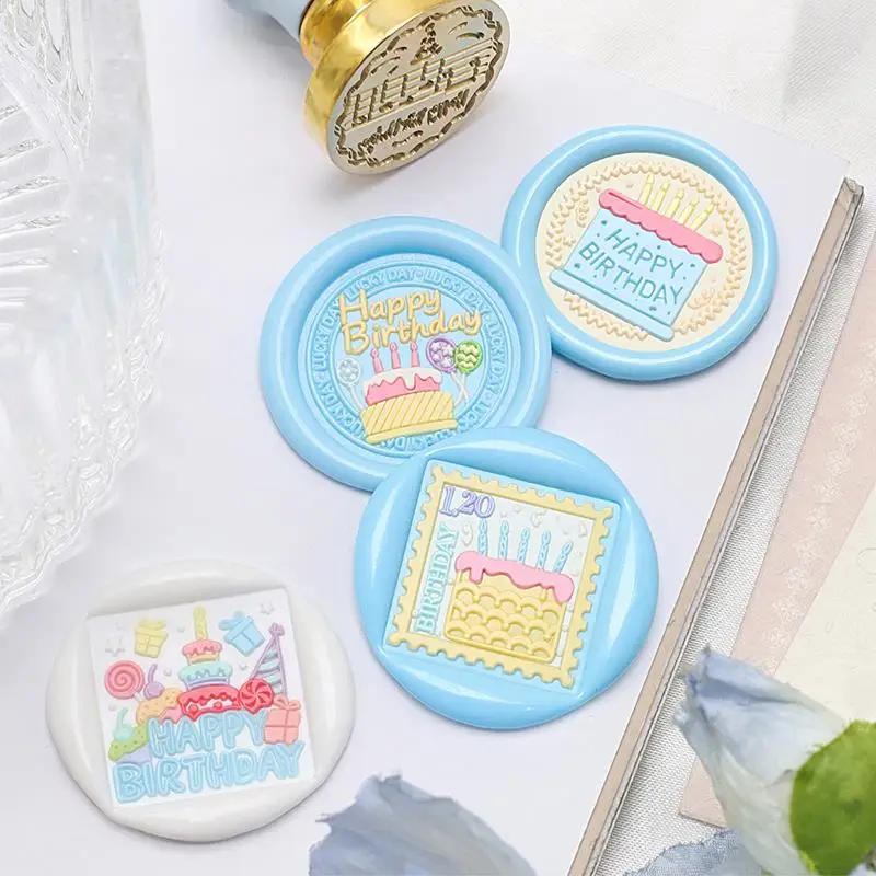 ハッピーバースデーシリーズワックスシール、火ラッカースタンプ、銅ヘッド、DIYスクラップブック用品、封筒誕生日パーティーの招待状の装飾