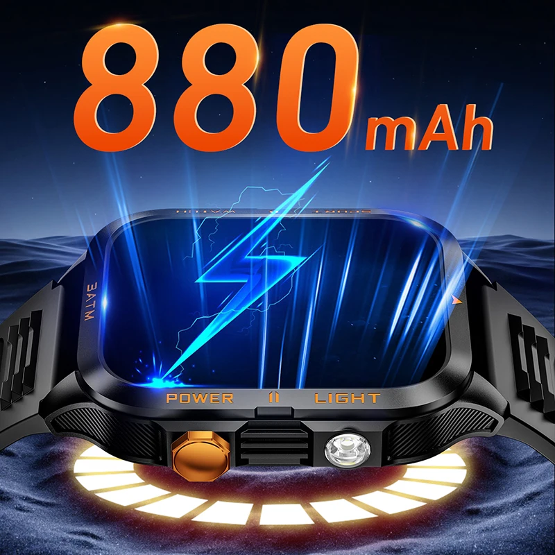

Men Smart Watch Military Outdoor Sports 880mAh Durable Battery Wrist Watches Strong Flashlight BT Call Heart Rate Smartwatch Man