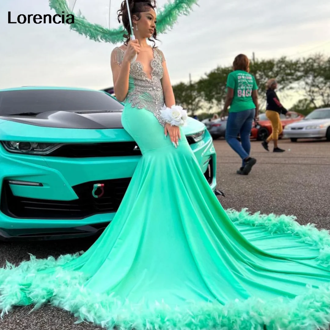 Customized Sparkly Glitter Mint Mermaid Prom Dress 2024 Luxury Silver Rhinestone Beads Black Girls Formal Gala Party Gown YPD159