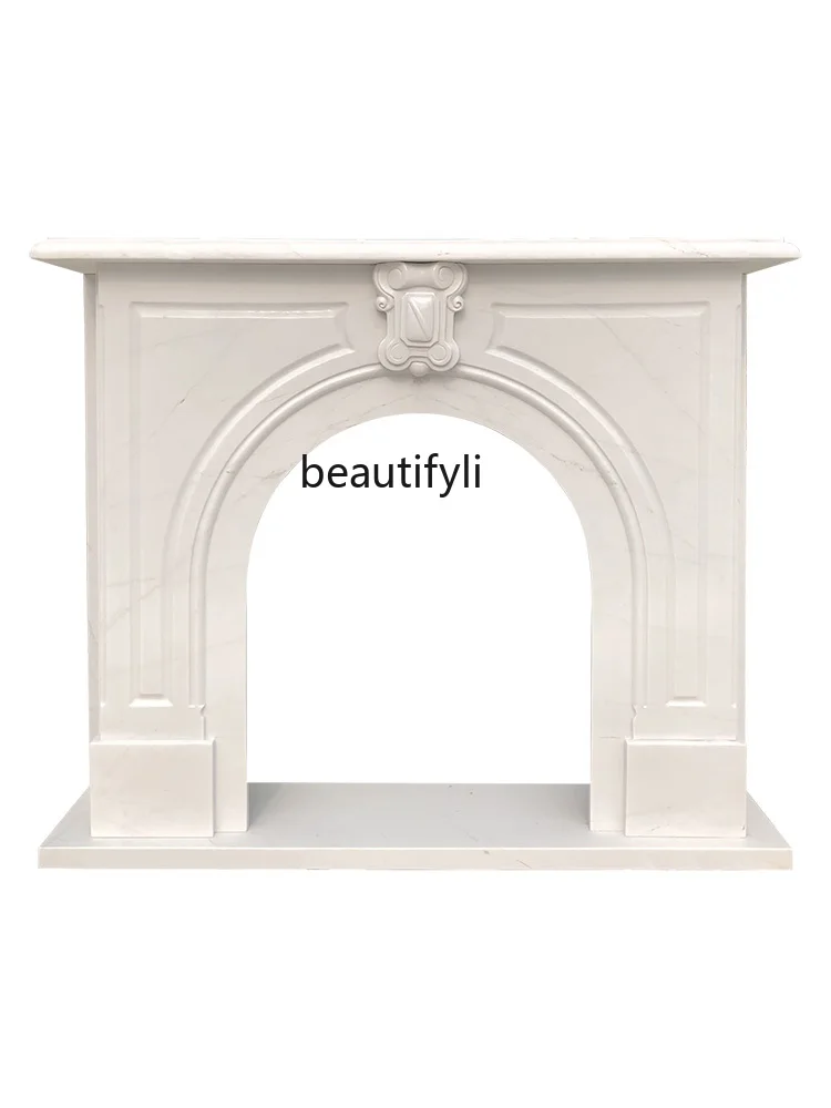 zqMarble Fireplace French White Jade American Stone Decoration Hallway Arch Simple Modern Stone Carving