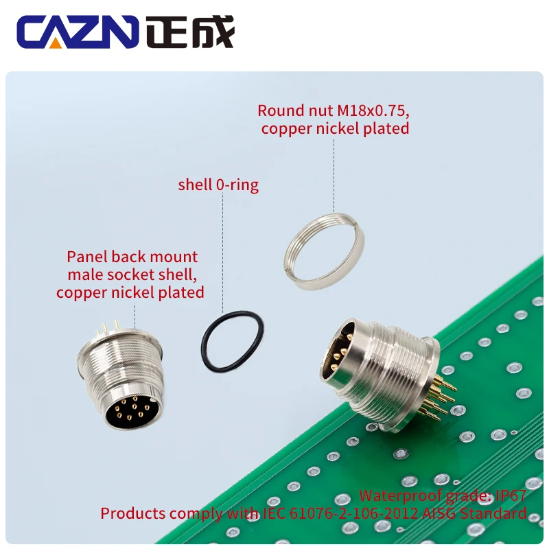 CAZN 4pin 5 pin M16 PCB Socket Male Female Front Back Mount Metal Connector