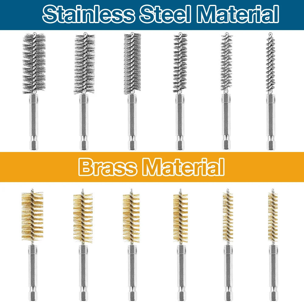 6/12 قطعة فرشاة سلك من الفولاذ المقاوم للصدأ، مجموعة فرشاة تنظيف الحفر، مقبض سداسي 1/4 بوصة، 8 مم 10 مم 12 مم 15 مم 17 مم 19 مم أدوات طحن وتلميع وتنظيف وإزالة الصدأ المنزلية