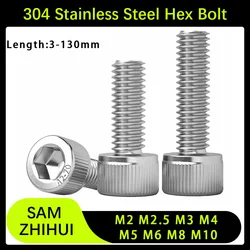 M2 M2.5 M3 M4 M5 M6 M8 M10 Hex Socket Bolts 304 Stainless Steel Metric Thread Metal Machine Screws DIN912 A2 Hexagonal Cap Screw