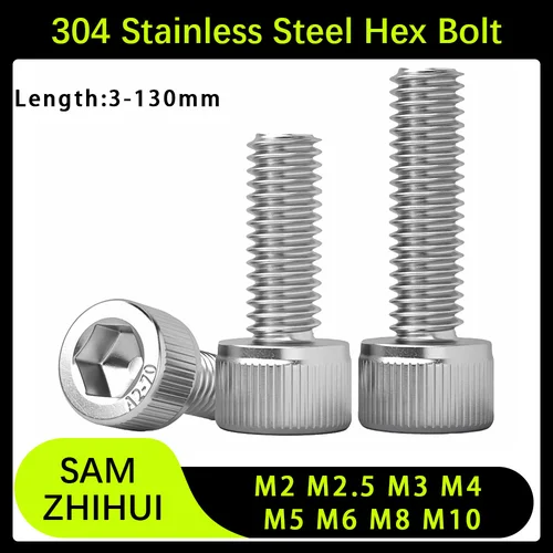 M2 M2.5 M3 M4 M5 M6 M8 M10 pernos con cabeza hexagonal 304 tornillos de máquina de Metal de rosca métrica de acero inoxidable DIN912 A2 tornillo de cabeza Hexagonal