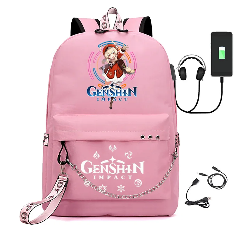 

Cartoon Funny New Genshin Impact USB Student School Bags Unisex Print Oxford Waterproof Notebook multifunction Travel Backpacks
