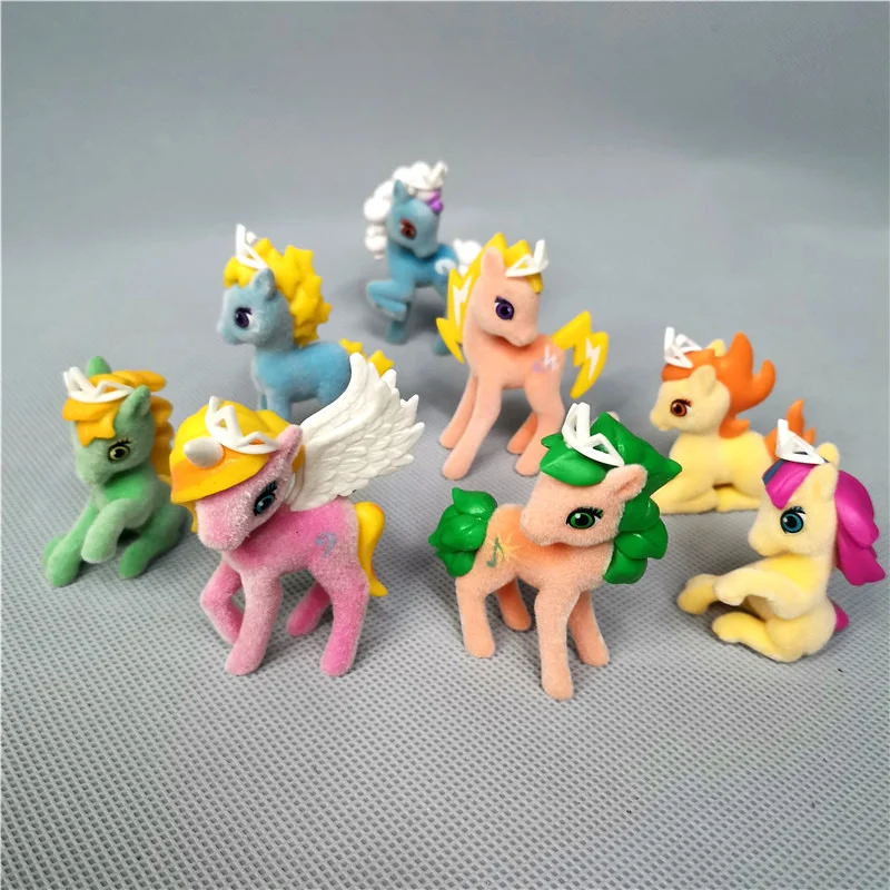 Flocking My Little Pony Movie Princess Unierves Action Figure Model Toy Car Ornament Doll Childern Gift