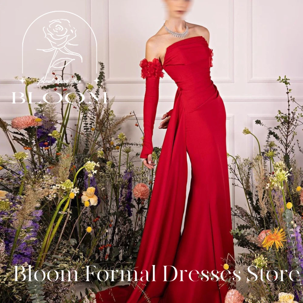 Bloom Customized  Appliques Long Sleeves Elegant Women Evening Dresses Backless Off Shoulder Mermaid Formal Wedding Dress  Prom