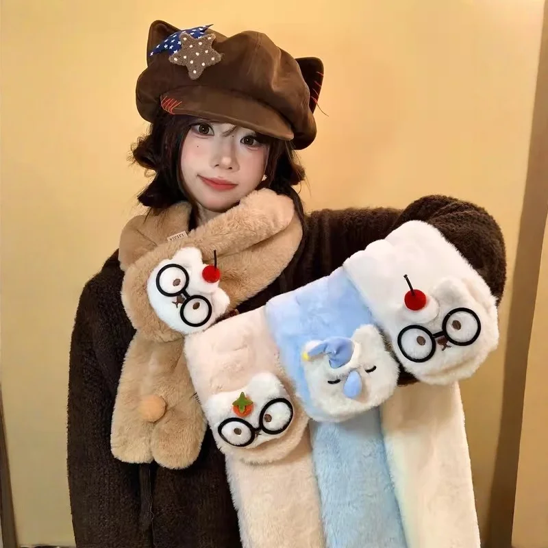 

Шарф Cherry Bear Plu, женский, зимний, теплый, защитный, перекрестный, в корейском стиле, осенний, для студентов