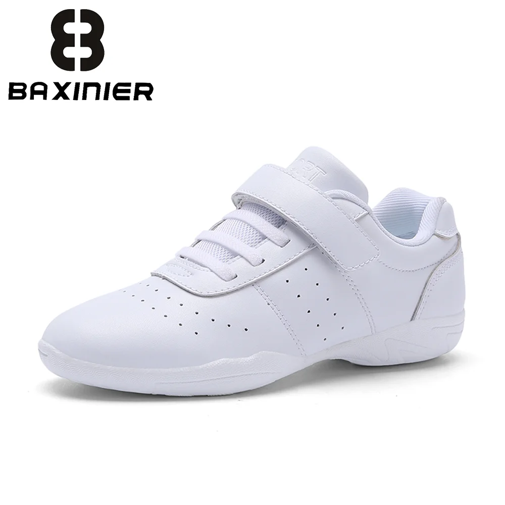 BAXINIER Cheerleading Shoes for Girls Lightweight Gymnastics Sneakers Low Top White Flexible Training Shoes for Teens
